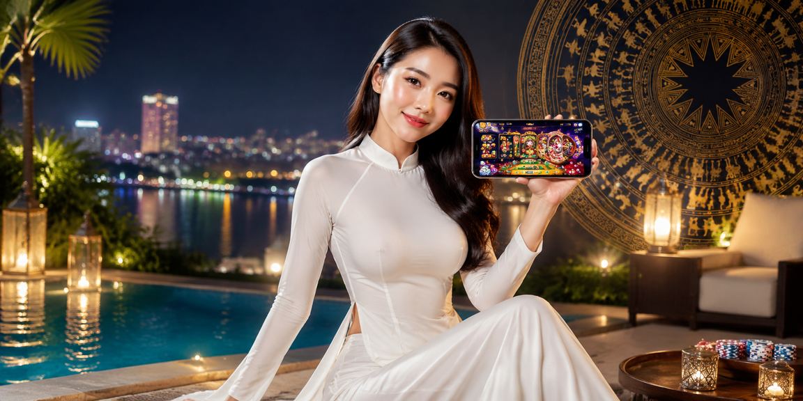 Người mặc áo dài Hà Nội sử dụng ứng dụng casino trực tuyến trên điện thoại